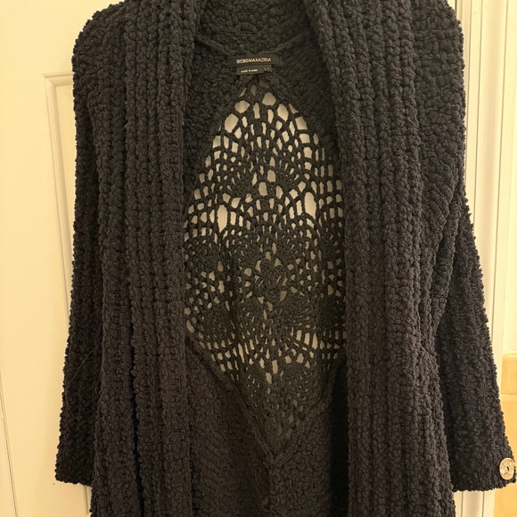 SALE...BCBGMaxAzria Unusual Chenille Sweater-Crochet Cut Out-Black -L - Picture 1 of 5